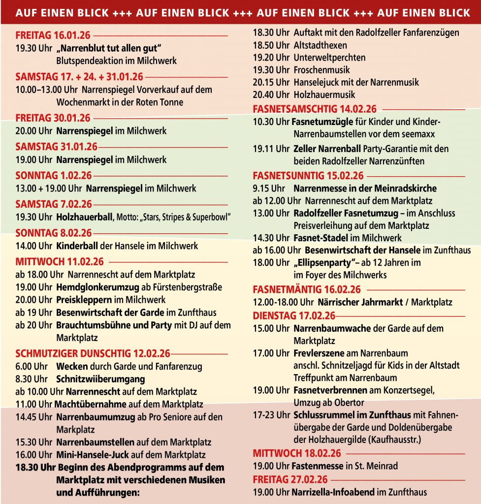 Narrizella Fasnetsfahrplan 2026